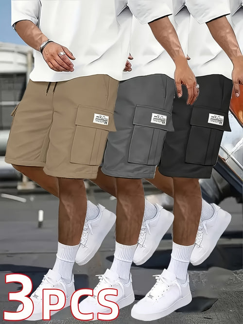 3-Pack Heavy-Duty Ripstop Fabric Men's Cargo Shorts Bundle - 6+ Utility Pockets, Adjustable Waist | Workout, Hiking & Construction Ready, Summer Value Set