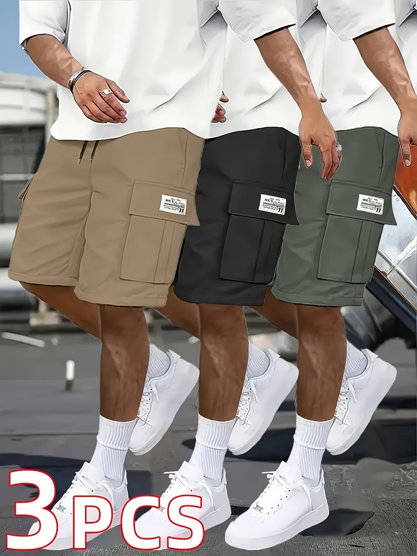 3-Pack Heavy-Duty Ripstop Fabric Men's Cargo Shorts Bundle - 6+ Utility Pockets, Adjustable Waist | Workout, Hiking & Construction Ready, Summer Value Set
