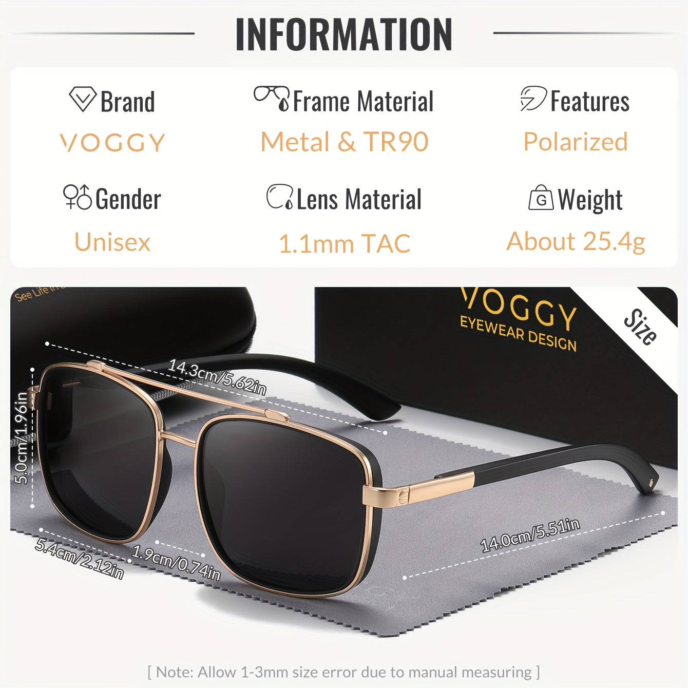 VOGGY Fashion Simple Retro Pilot Metal TR90 UV Protection Polarized Glasses, Men And Women Driving Outdoor Riding Fishing Holiday Party Decoration Props Gifts