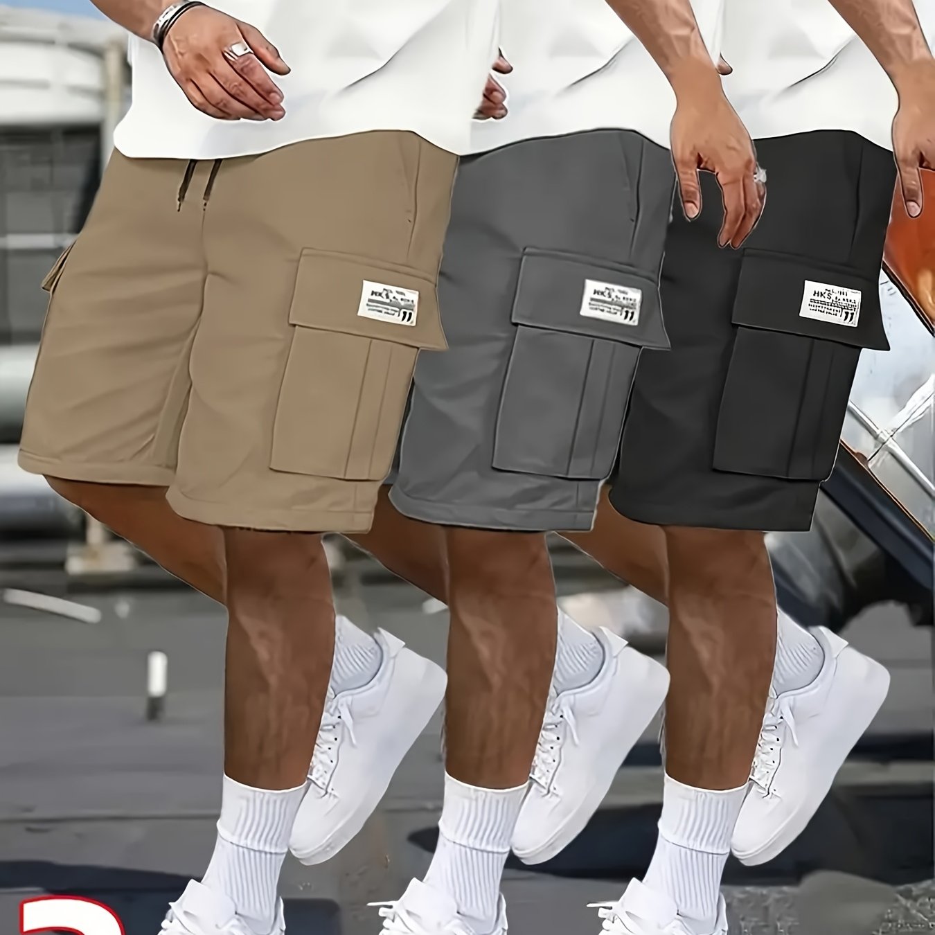 3-Pack Heavy-Duty Ripstop Fabric Men's Cargo Shorts Bundle - 6+ Utility Pockets, Adjustable Waist | Workout, Hiking & Construction Ready, Summer Value Set