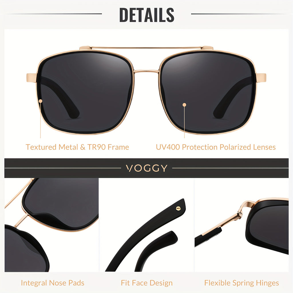 VOGGY Fashion Simple Retro Pilot Metal TR90 UV Protection Polarized Glasses, Men And Women Driving Outdoor Riding Fishing Holiday Party Decoration Props Gifts