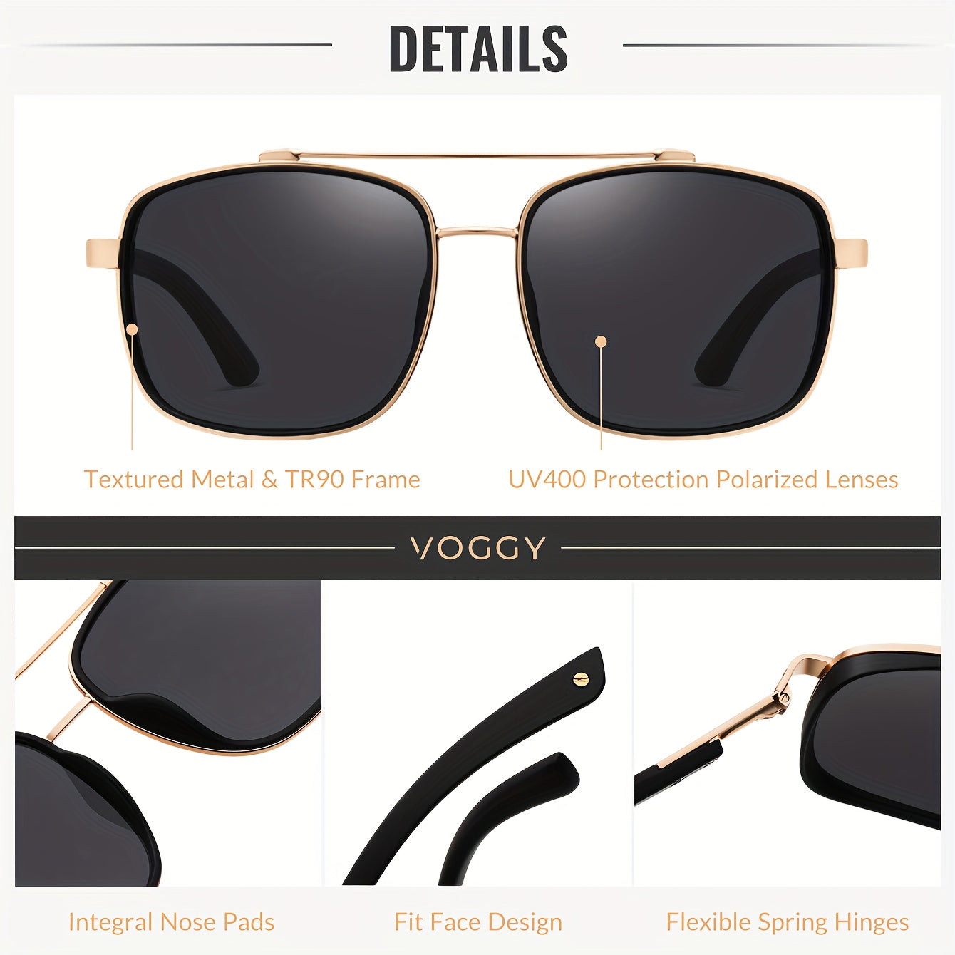 VOGGY Fashion Simple Retro Pilot Metal TR90 UV Protection Polarized Glasses, Men And Women Driving Outdoor Riding Fishing Holiday Party Decoration Props Gifts