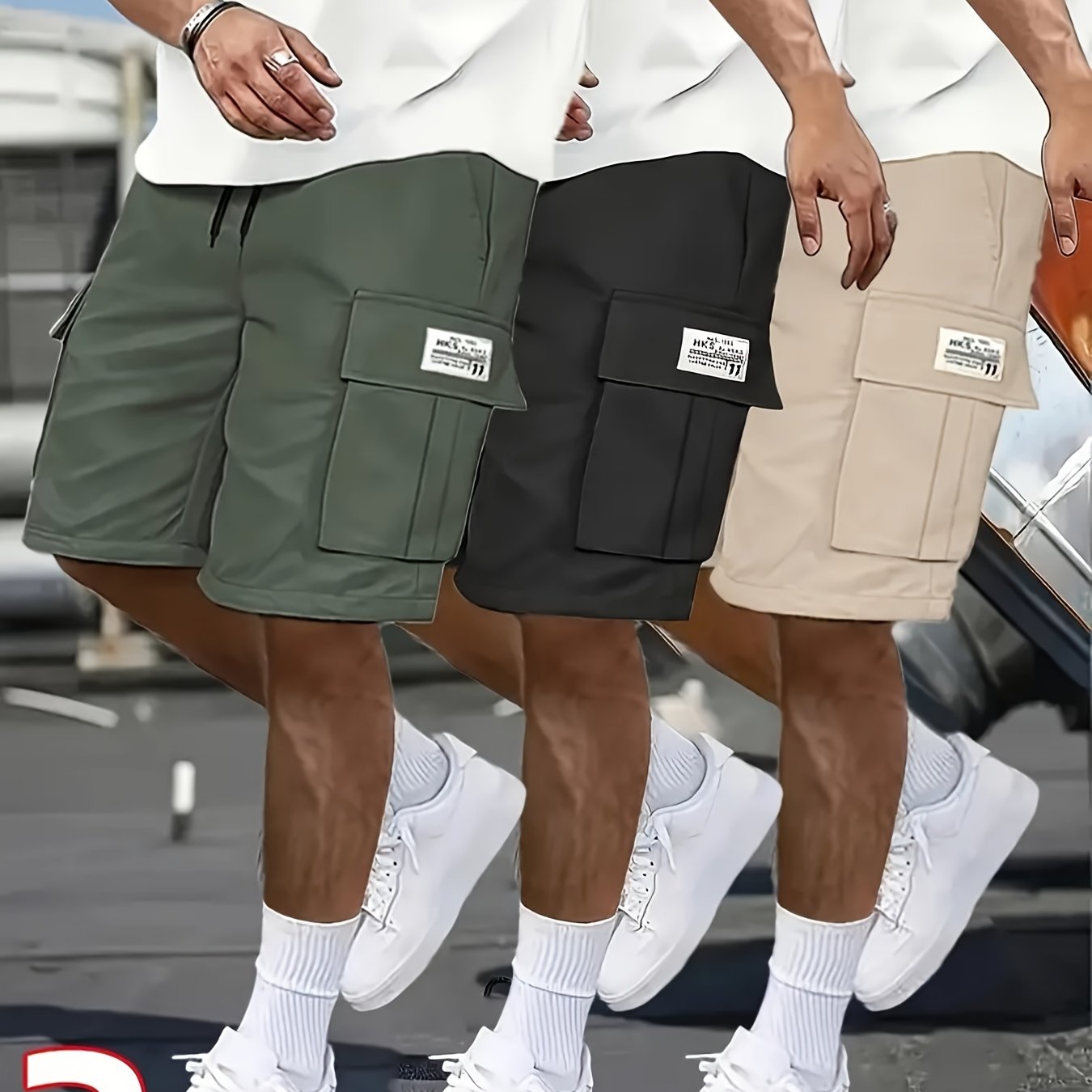 3-Pack Heavy-Duty Ripstop Fabric Men's Cargo Shorts Bundle - 6+ Utility Pockets, Adjustable Waist | Workout, Hiking & Construction Ready, Summer Value Set