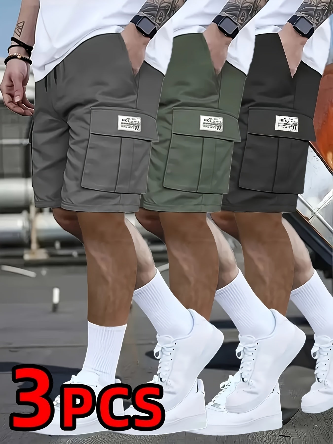 3-Pack Heavy-Duty Ripstop Fabric Men's Cargo Shorts Bundle - 6+ Utility Pockets, Adjustable Waist | Workout, Hiking & Construction Ready, Summer Value Set