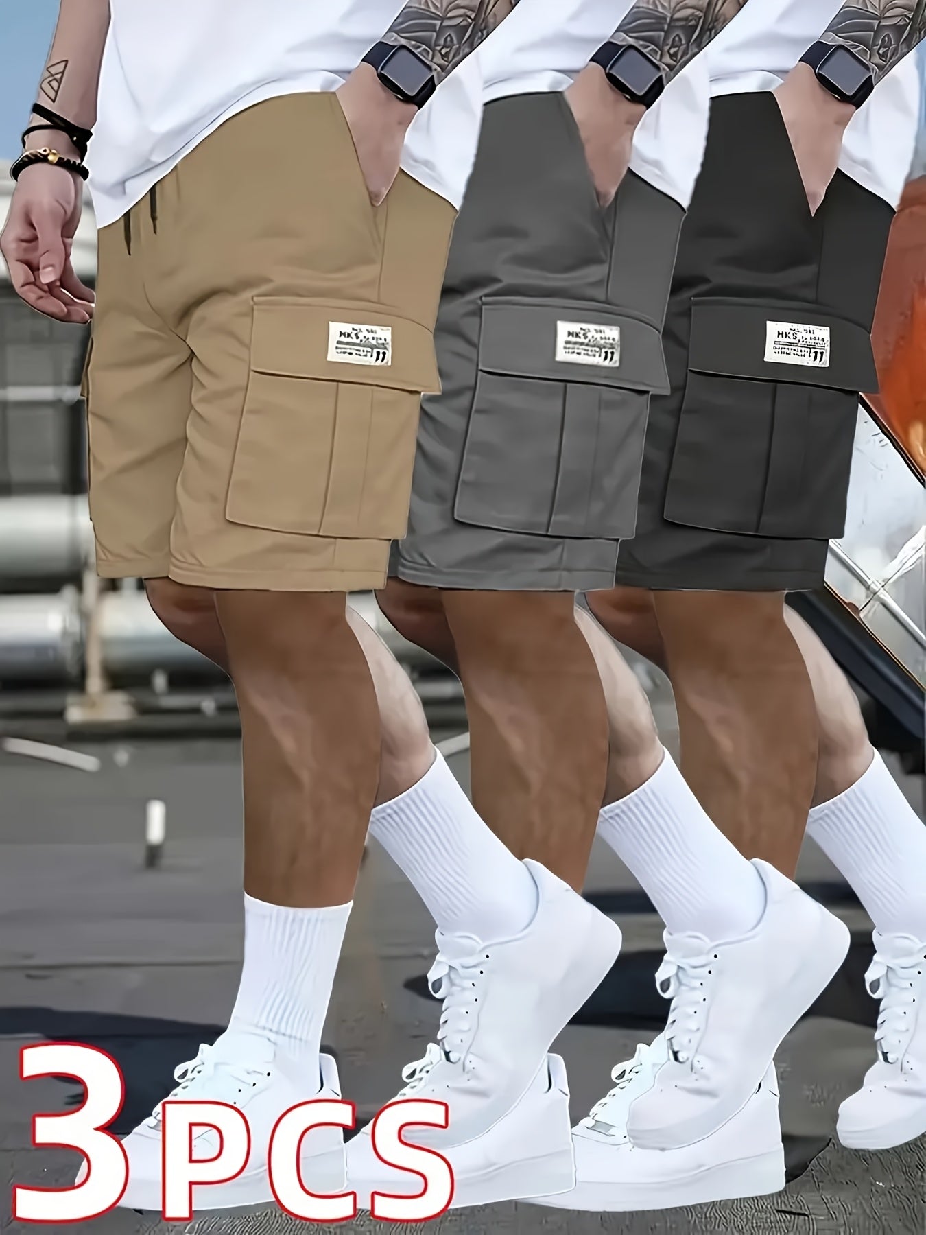 3-Pack Heavy-Duty Ripstop Fabric Men's Cargo Shorts Bundle - 6+ Utility Pockets, Adjustable Waist | Workout, Hiking & Construction Ready, Summer Value Set