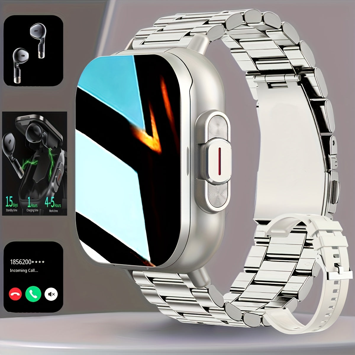 1pc GREENPORT 2-in-1 Smartwatch And Wireless Earbuds, Sports Activity Monitor with HD Display, Multiple Workout Modes, Rechargeable Polymer Battery, Silicone Strap, Date, Stopwatch, Weather Function, Rectangular Dial, for And
