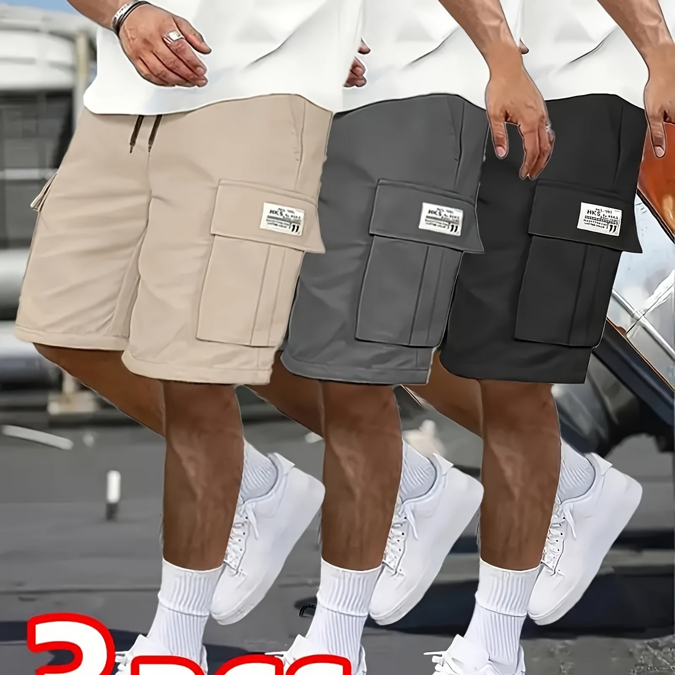 3-Pack Heavy-Duty Ripstop Fabric Men's Cargo Shorts Bundle - 6+ Utility Pockets, Adjustable Waist | Workout, Hiking & Construction Ready, Summer Value Set