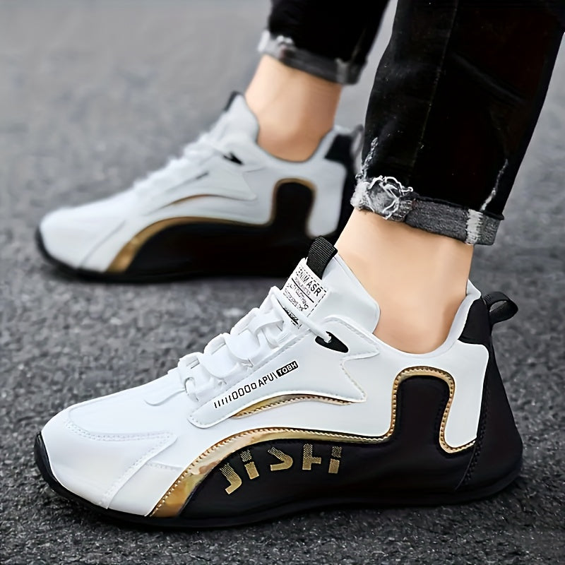 [Breathable Training Shoes] MAINALUN Men's Breathable Training Shoes - 1 Pair Lightweight Sneakers with Cushioned PVC Sole | Lace-Up Gym Shoes for Running, Workout, Everyday - All-Season Performance in Black/White - Large Siz