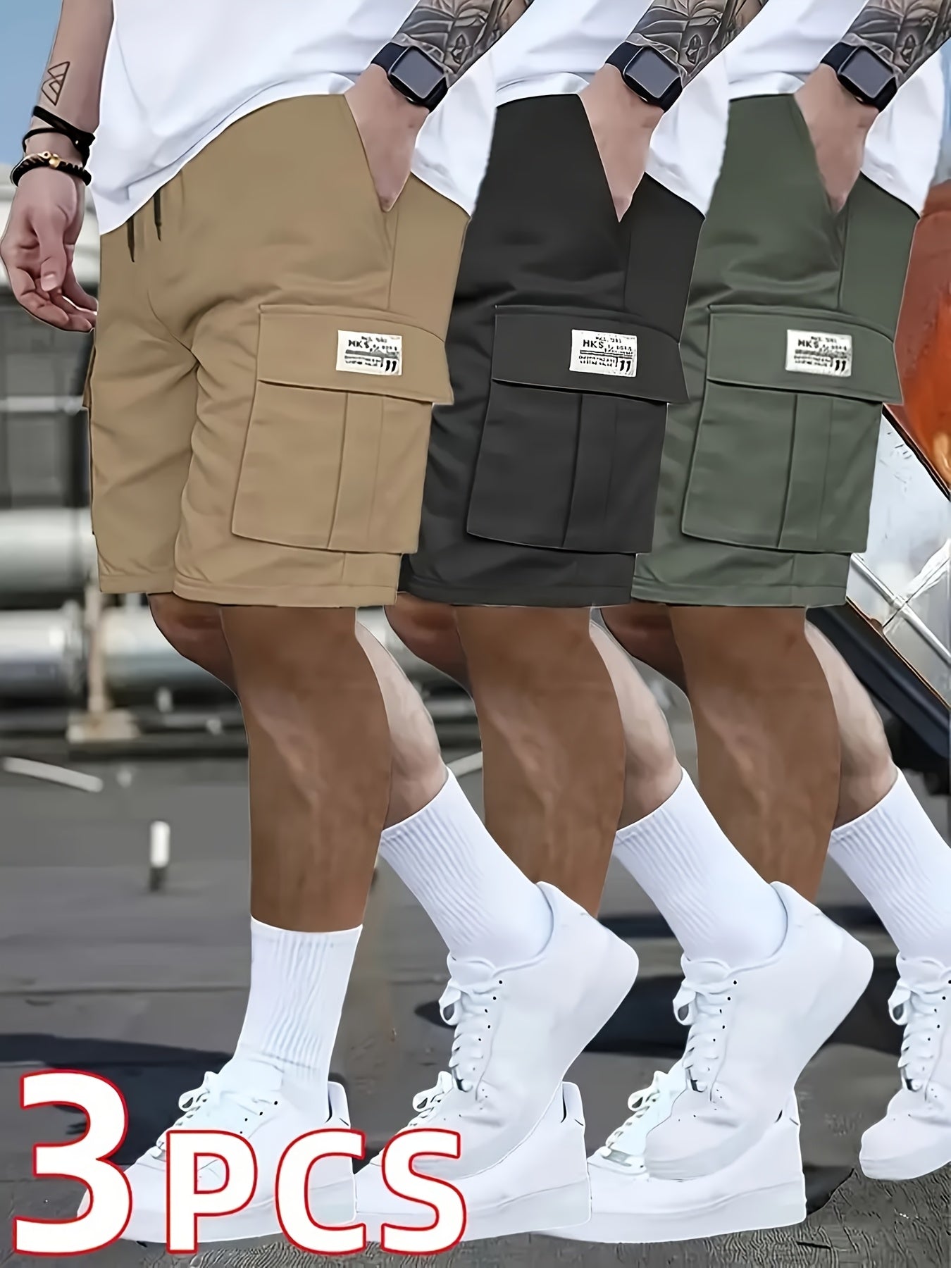 3-Pack Heavy-Duty Ripstop Fabric Men's Cargo Shorts Bundle - 6+ Utility Pockets, Adjustable Waist | Workout, Hiking & Construction Ready, Summer Value Set