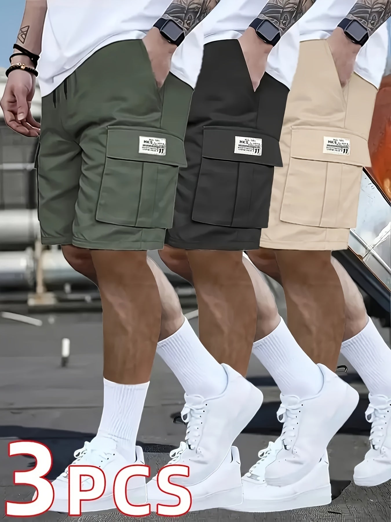 3-Pack Heavy-Duty Ripstop Fabric Men's Cargo Shorts Bundle - 6+ Utility Pockets, Adjustable Waist | Workout, Hiking & Construction Ready, Summer Value Set