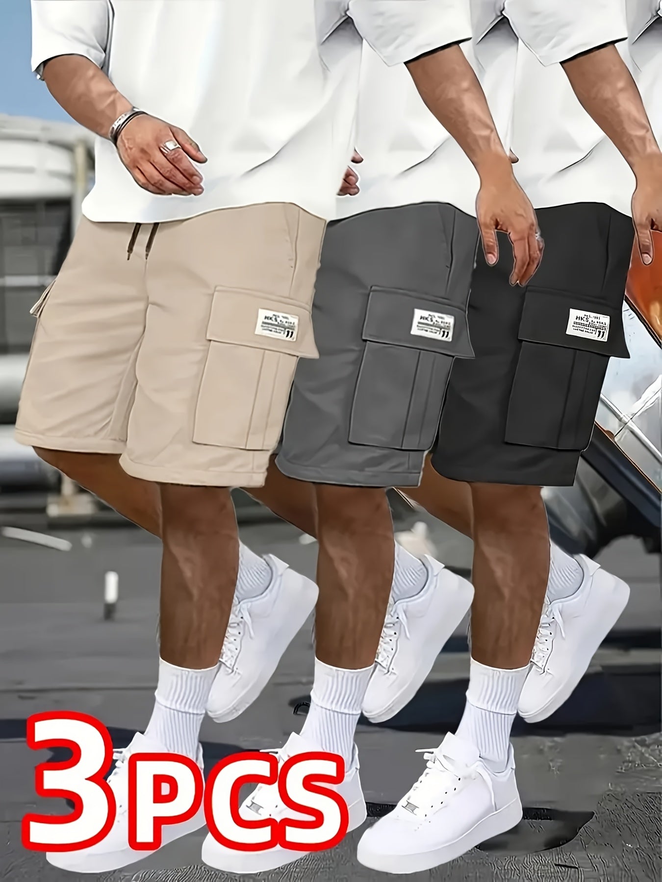 3-Pack Heavy-Duty Ripstop Fabric Men's Cargo Shorts Bundle - 6+ Utility Pockets, Adjustable Waist | Workout, Hiking & Construction Ready, Summer Value Set