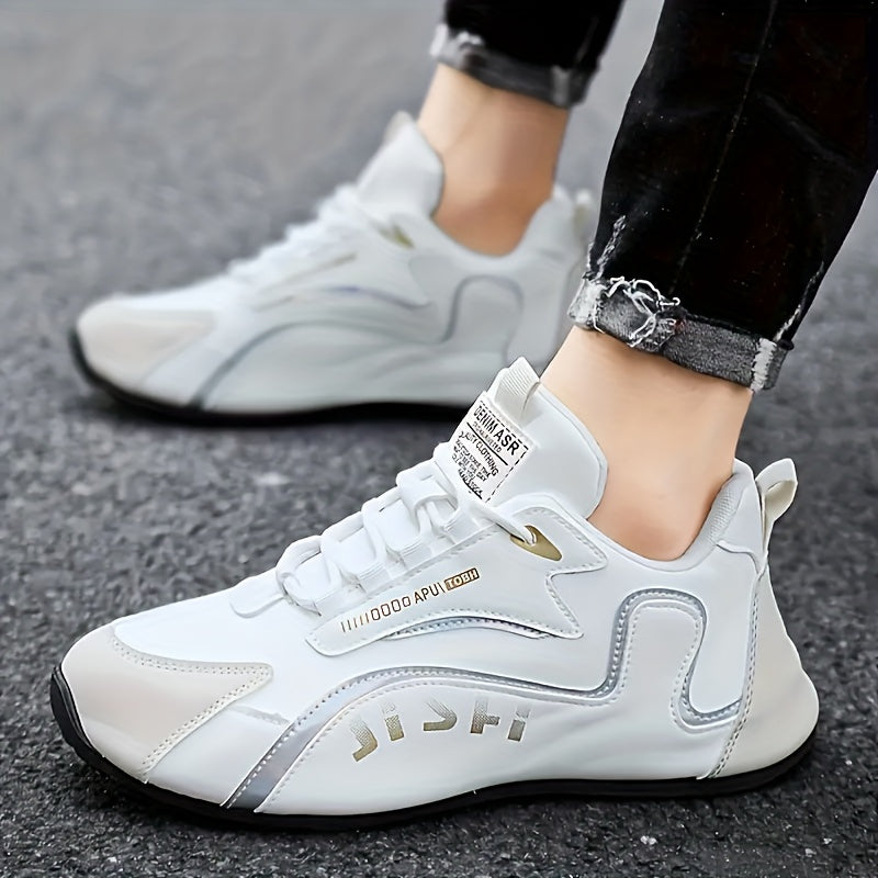 [Breathable Training Shoes] MAINALUN Men's Breathable Training Shoes - 1 Pair Lightweight Sneakers with Cushioned PVC Sole | Lace-Up Gym Shoes for Running, Workout, Everyday - All-Season Performance in Black/White - Large Siz