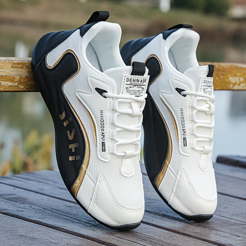 [Breathable Training Shoes] MAINALUN Men's Breathable Training Shoes - 1 Pair Lightweight Sneakers with Cushioned PVC Sole | Lace-Up Gym Shoes for Running, Workout, Everyday - All-Season Performance in Black/White - Large Siz