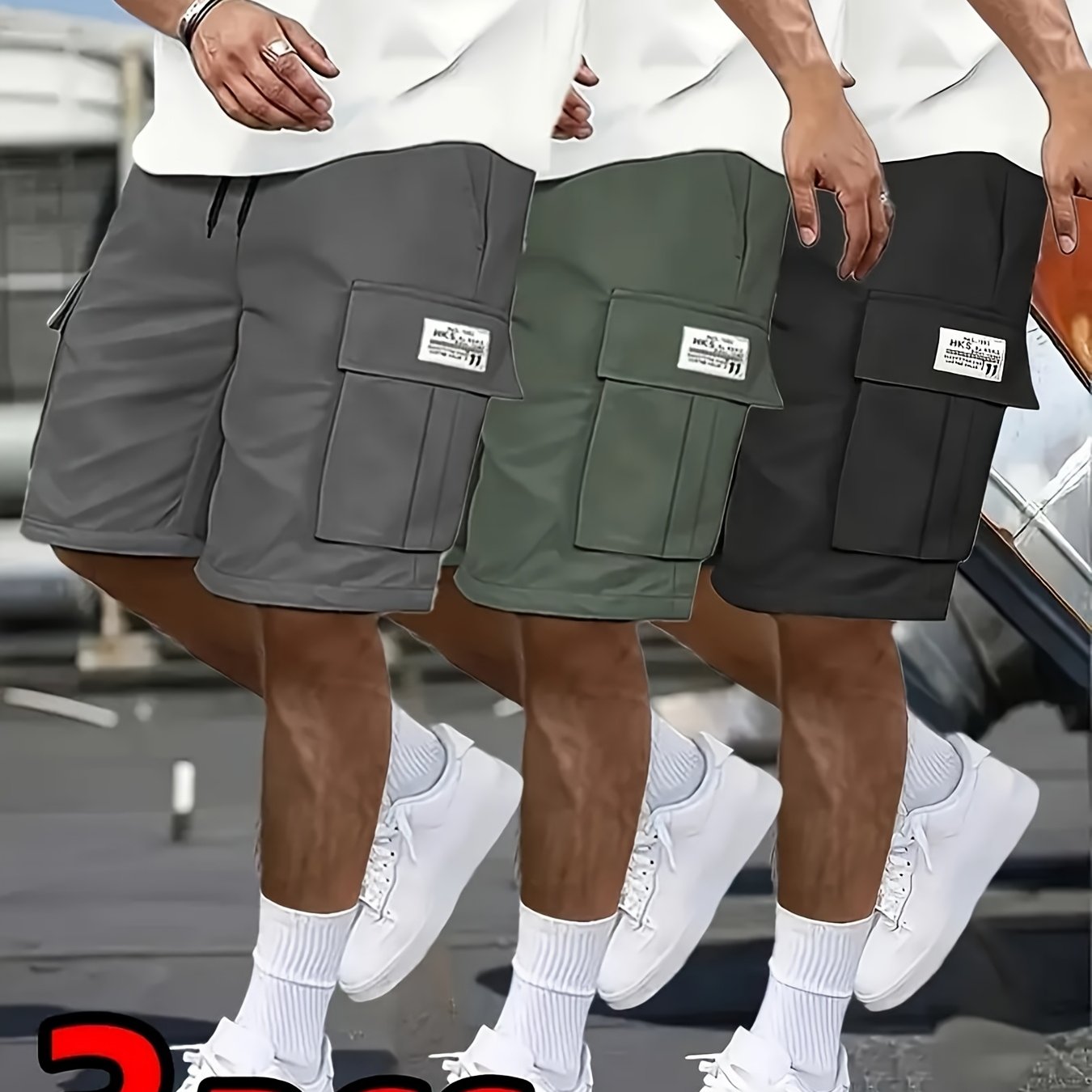 3-Pack Heavy-Duty Ripstop Fabric Men's Cargo Shorts Bundle - 6+ Utility Pockets, Adjustable Waist | Workout, Hiking & Construction Ready, Summer Value Set