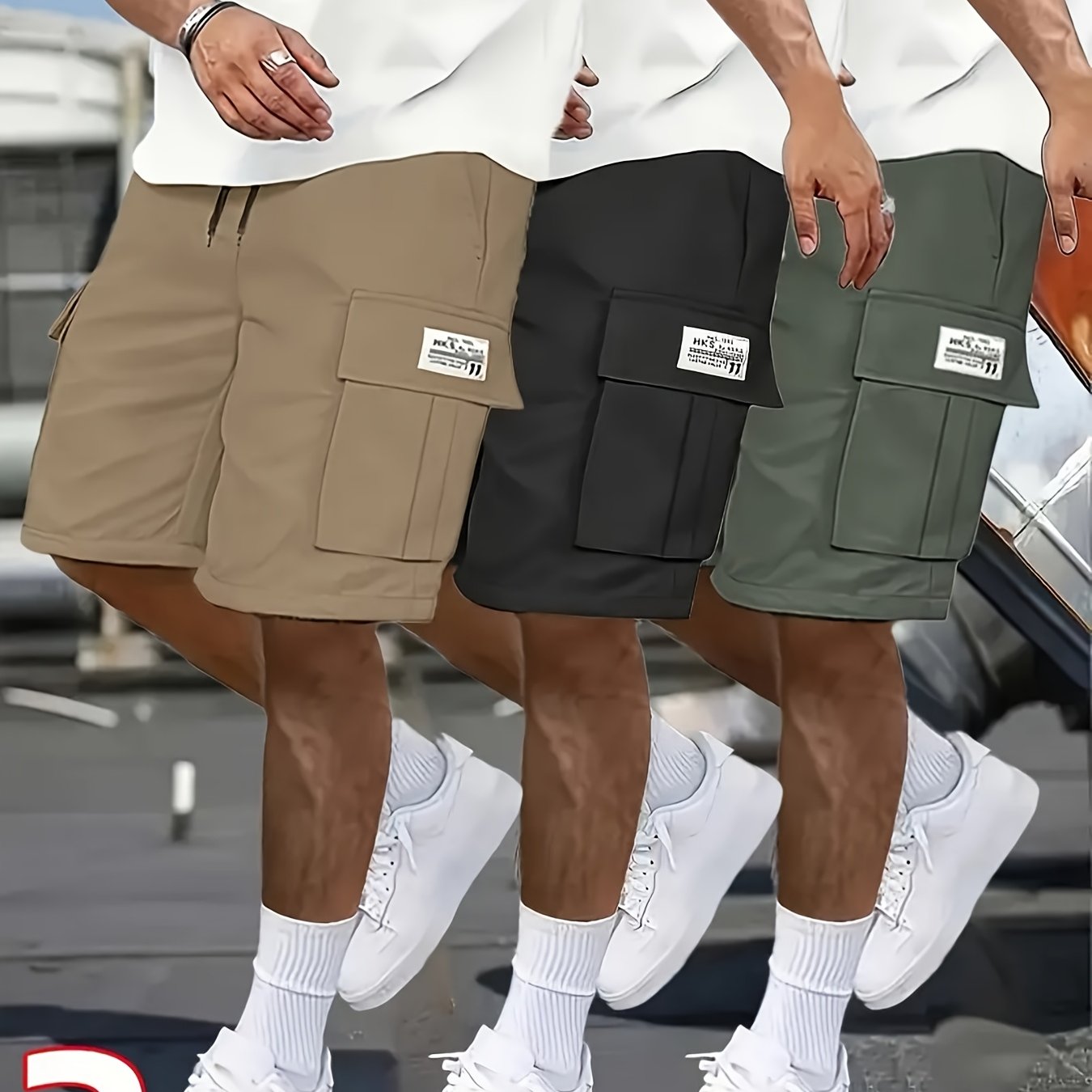 3-Pack Heavy-Duty Ripstop Fabric Men's Cargo Shorts Bundle - 6+ Utility Pockets, Adjustable Waist | Workout, Hiking & Construction Ready, Summer Value Set