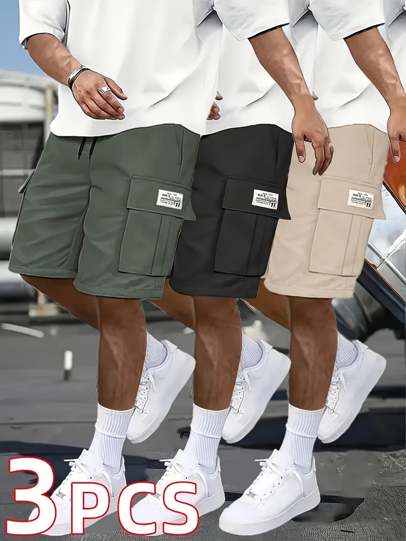 3-Pack Heavy-Duty Ripstop Fabric Men's Cargo Shorts Bundle - 6+ Utility Pockets, Adjustable Waist | Workout, Hiking & Construction Ready, Summer Value Set