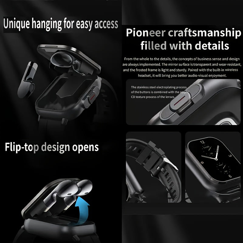 1pc GREENPORT 2-in-1 Smartwatch And Wireless Earbuds, Sports Activity Monitor with HD Display, Multiple Workout Modes, Rechargeable Polymer Battery, Silicone Strap, Date, Stopwatch, Weather Function, Rectangular Dial, for And