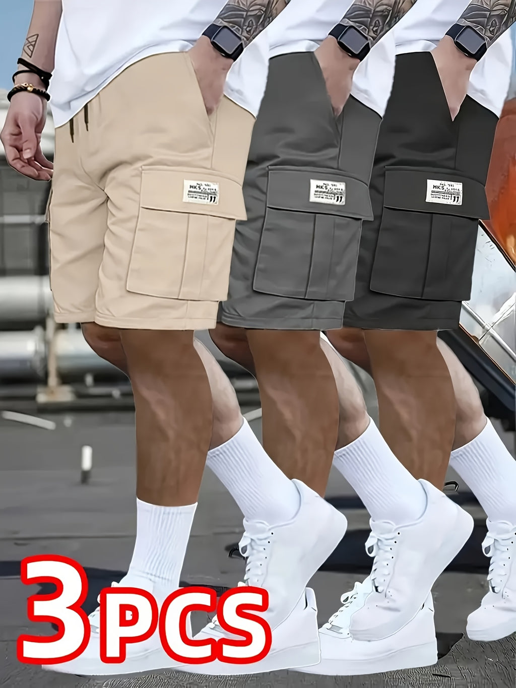 3-Pack Heavy-Duty Ripstop Fabric Men's Cargo Shorts Bundle - 6+ Utility Pockets, Adjustable Waist | Workout, Hiking & Construction Ready, Summer Value Set