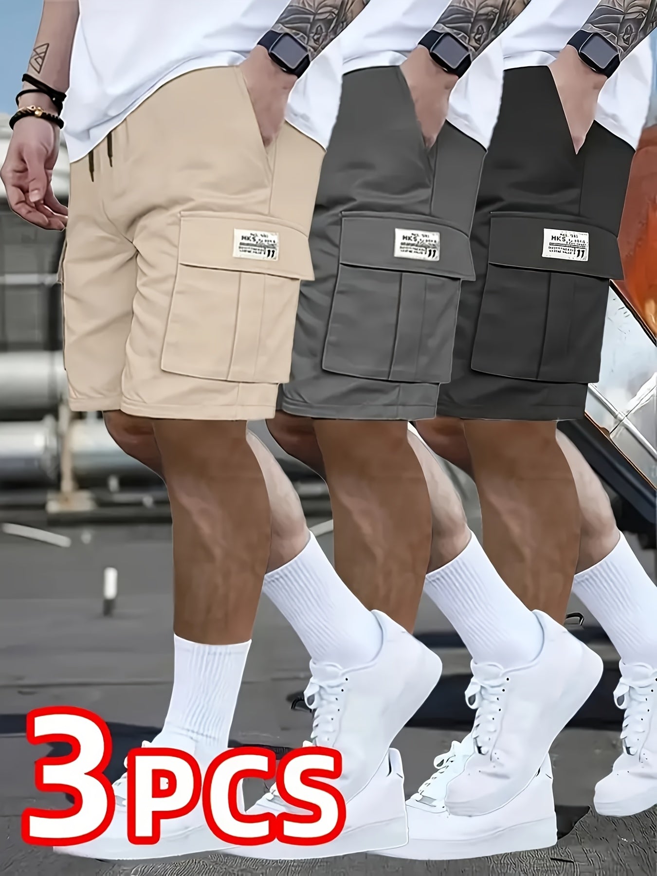 3-Pack Heavy-Duty Ripstop Fabric Men's Cargo Shorts Bundle - 6+ Utility Pockets, Adjustable Waist | Workout, Hiking & Construction Ready, Summer Value Set