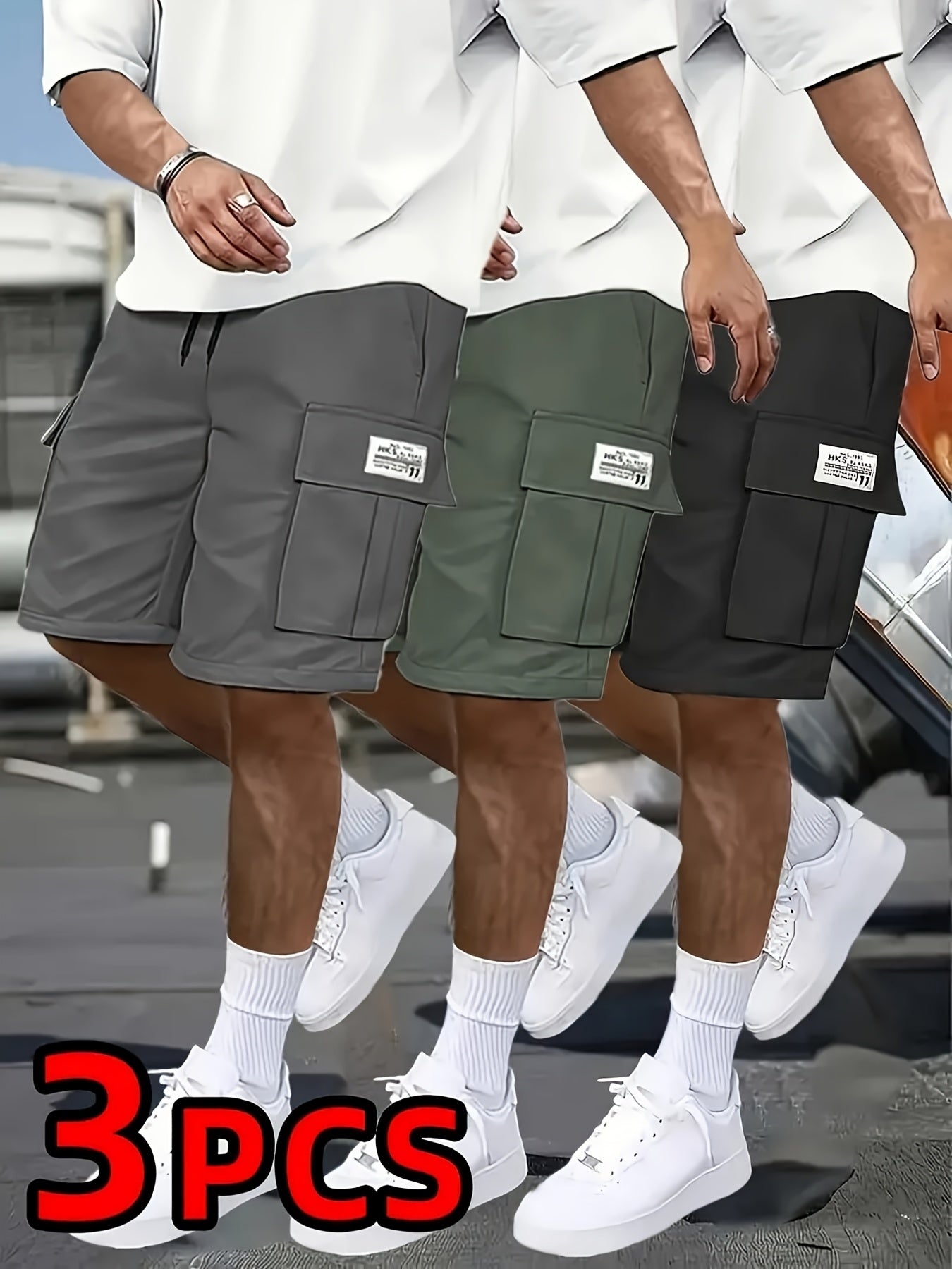 3-Pack Heavy-Duty Ripstop Fabric Men's Cargo Shorts Bundle - 6+ Utility Pockets, Adjustable Waist | Workout, Hiking & Construction Ready, Summer Value Set