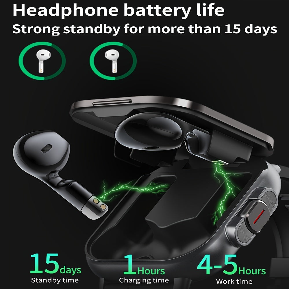 1pc GREENPORT 2-in-1 Smartwatch And Wireless Earbuds, Sports Activity Monitor with HD Display, Multiple Workout Modes, Rechargeable Polymer Battery, Silicone Strap, Date, Stopwatch, Weather Function, Rectangular Dial, for And