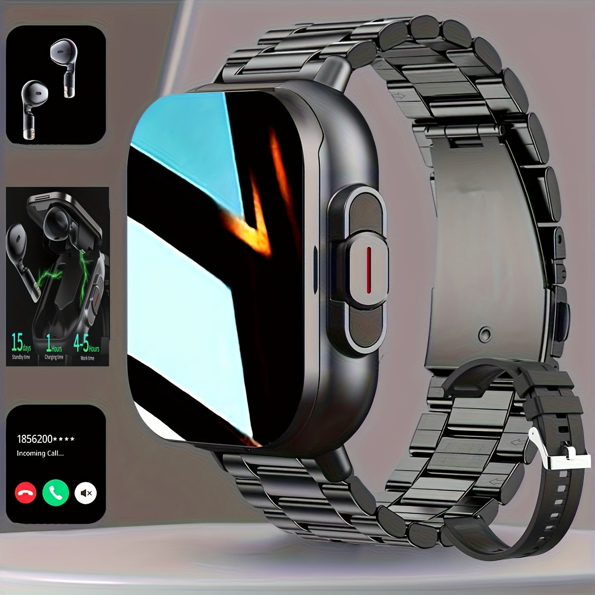 1pc GREENPORT 2-in-1 Smartwatch And Wireless Earbuds, Sports Activity Monitor with HD Display, Multiple Workout Modes, Rechargeable Polymer Battery, Silicone Strap, Date, Stopwatch, Weather Function, Rectangular Dial, for And
